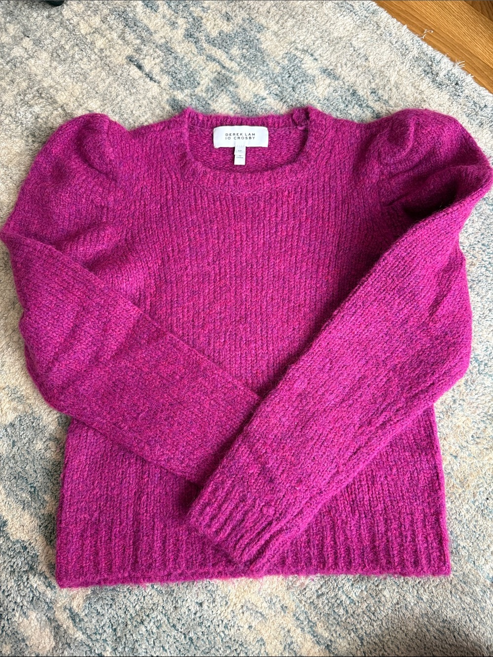 10 Crosby Derek Lam Fuchsia Puff-Sleeve Crewneck Sweater